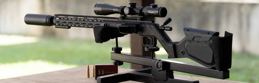 Langzeittest mit Video: HERA H6 im Kaliber .223 Remington – Repetierbüchse mit seitlichem Magazin Test-Konfiguration der HERA H6 auf dem Schießstand.