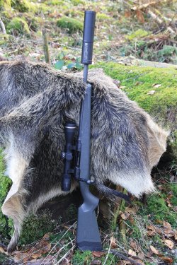 Savage 110 Hog Hunter 2.0, Zylinderverschluss-Repetierer in .308 Winchester Die Savage 110 Hog Hunter mit einem Leupold VX-5HD und einem A-Tec Schalldämpfer.