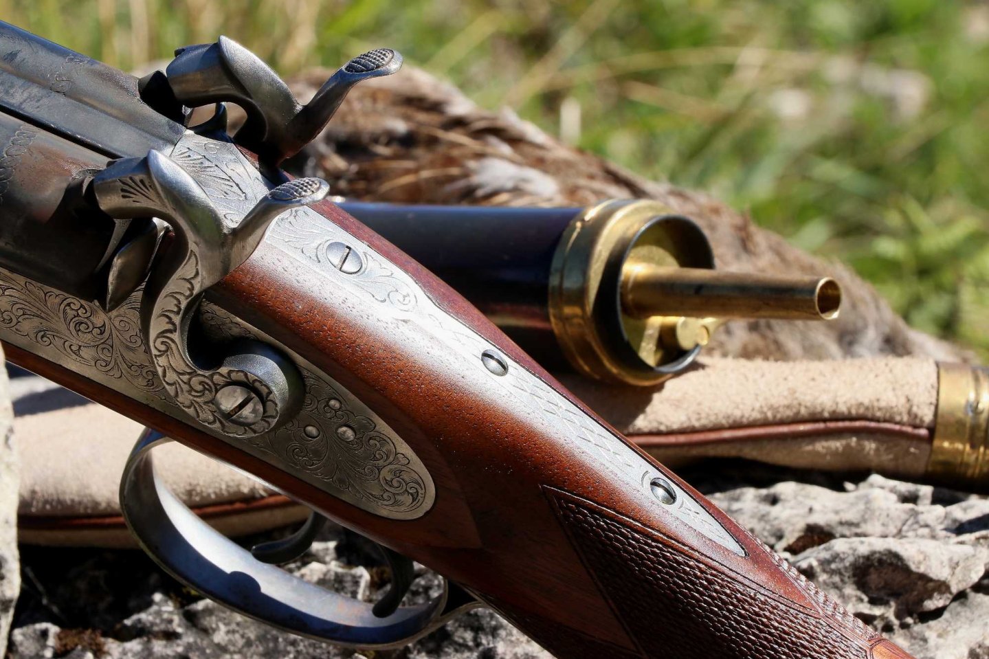 Pedesoli Waterfowl Doppelflinte Doppietta ad avancarica Pedersoli con cani abbassati