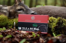 RWS 10,3x68 Mag. Jagdpatrone als Universalkaliber Verpackung mit Patronen der RWS 10,3x68 Magnum EVO Green