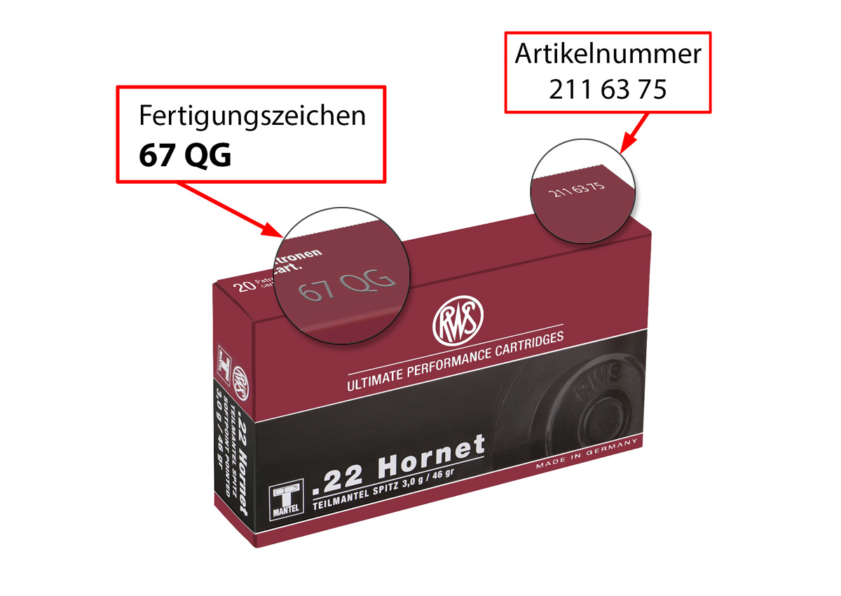 rws-munition: Wichtige Sicherheitsmitteilung und vorsorglicher Rückruf: RWS .22 Hornet TMS 3,0g