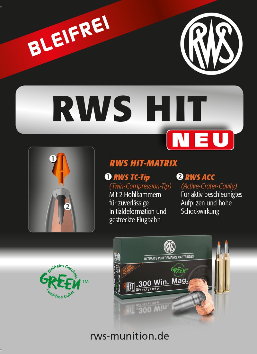 RWS HIT Jagdgeschoss: bleifrei und massestabil RWS HIT Jagdgeschoss: bleifrei und massestabil