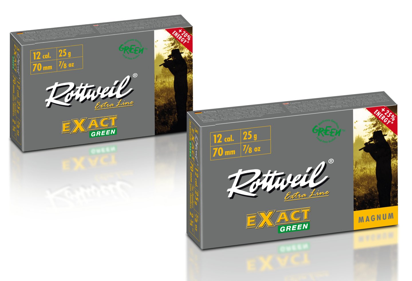 Rottweil Extra Line Exact Green Flintenlaufgeschoss MunitionsPackungen Normal und Magnum