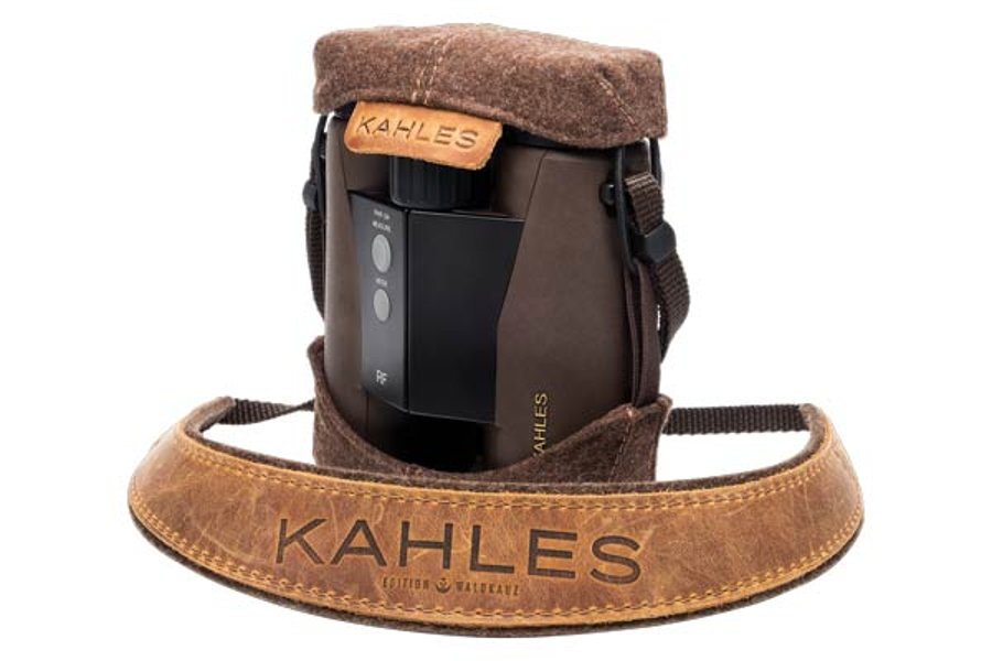KAHLES Helia Rangefinder: neues Fernglas mit Entfernungsmesser Leder-Riemen und Schutzhülle aus Loden mit KAHLES Helia Rangefinder