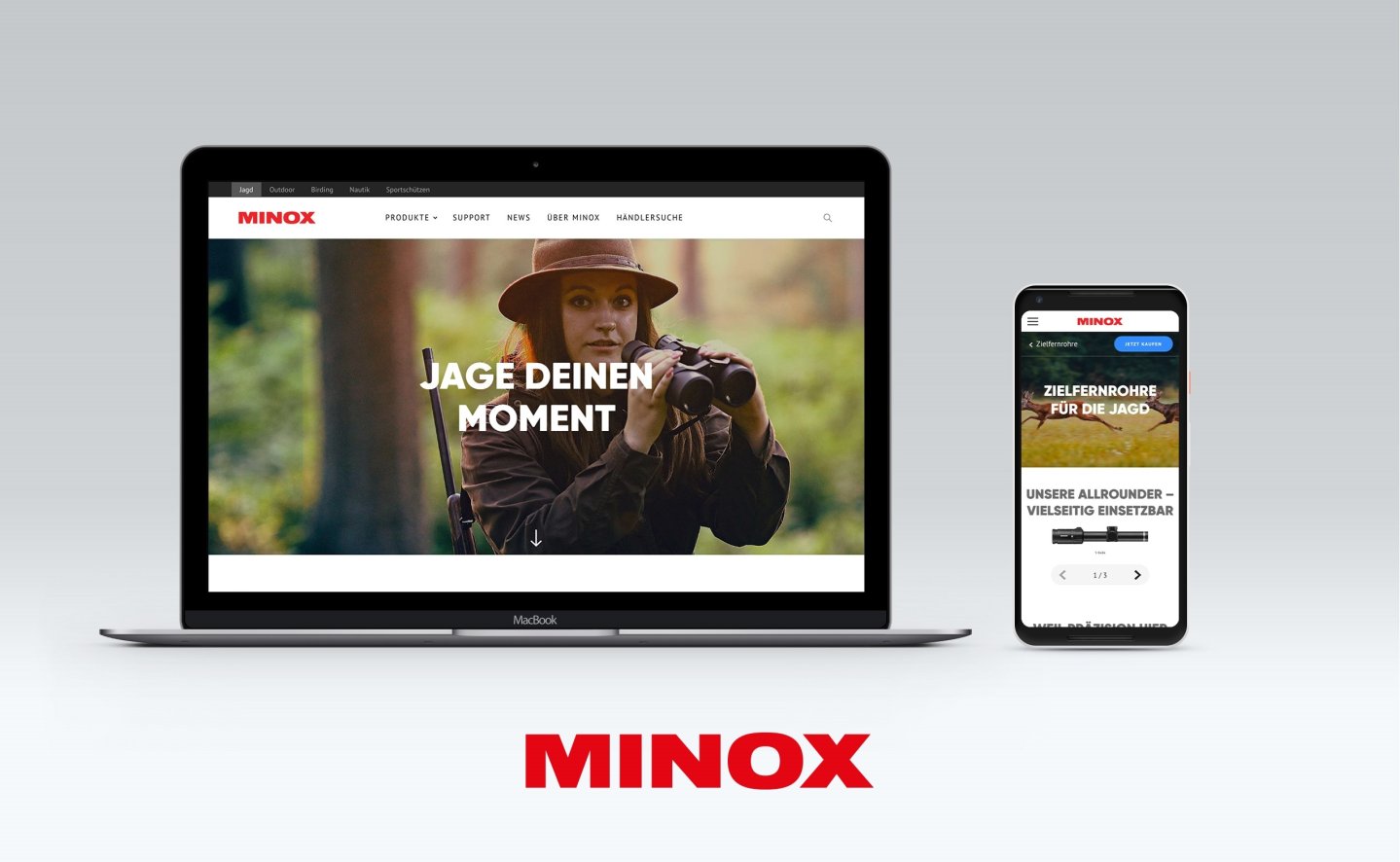 Markenrelaunch bei MINOX für 2020: Neue Leitmotive in der Werbung, neuer Messeauftritt und eine neue Website Minox responsiver Internetauftritt.
