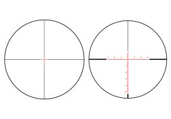 Premiere: NOBLEX NZ8 2,5-20x50 inception − ein hybrides Zielfernrohr für den Jäger und den Long-Range-Schützen Das Absehen des neun NOBLEX NZ8 2,5-20x50 inception bei 2,5-facher (l.) und 20-facher Vergrößerung.