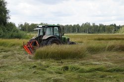 Rehkitz vor der Mahd schützen Traktor bei der Wiesenmahd
