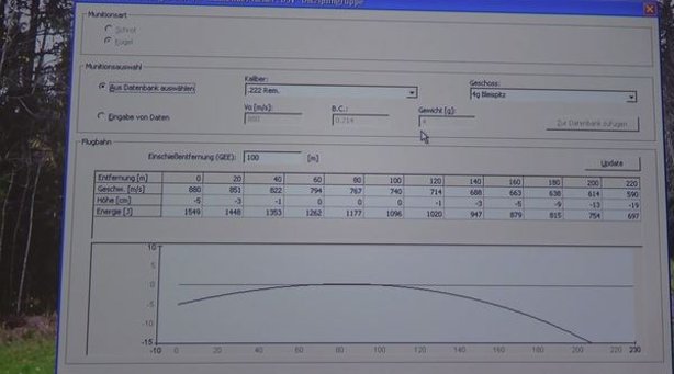 Laborierungsdaten im MARKSMAN ST-2 Jagdsimulator des Schießkinos DASCH