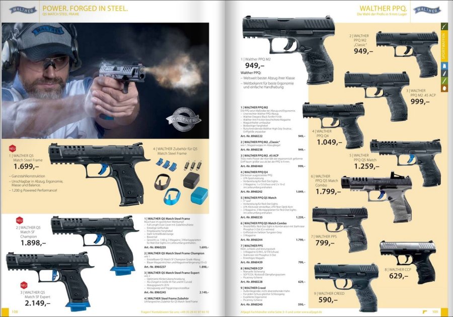 Neuer ALLJAGD Katalog für 2019/2020 ab sofort erhältlich Walther-Pistolen im ALLJAGD Katalog.