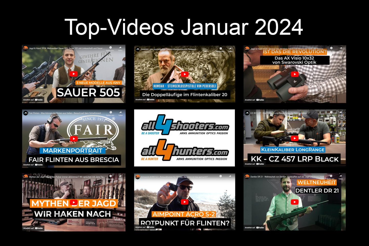 Bildliche Übersicht der Top-Videos des Monats Januar 2024.