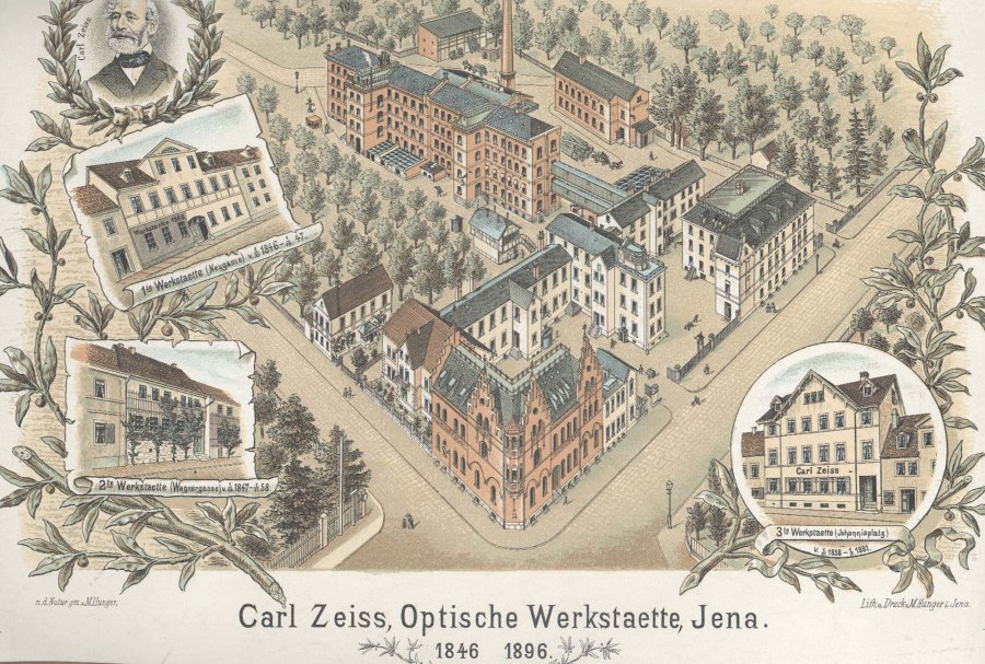 1816 bis 2016: Die Legende Zeiss wird zweihundert Jahre alt Historische Zeichnung der Werkstatt von Carl Zeiss in Jena