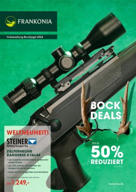 Frankonia Bock Deals 2024: Bis zu 50% sparen – unsere Highlights in der Übersicht! Außerdem: Aktionen von Zeiss und Merkel Frankonia Bock Deals 2024: Bis zu 50% sparen – unsere Highlights in der Übersicht! Außerdem: Aktionen von Zeiss und Merkel