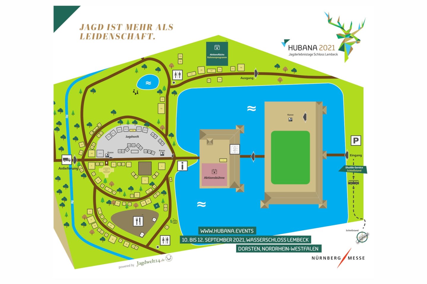 HUBANA 2021: Am 10.09.2021 beginnt die Jagd-Messe – ein informativer Podcast stimmt auf die Veranstaltung ein Geländeplan der HUBANA 2021 ohne Legende.