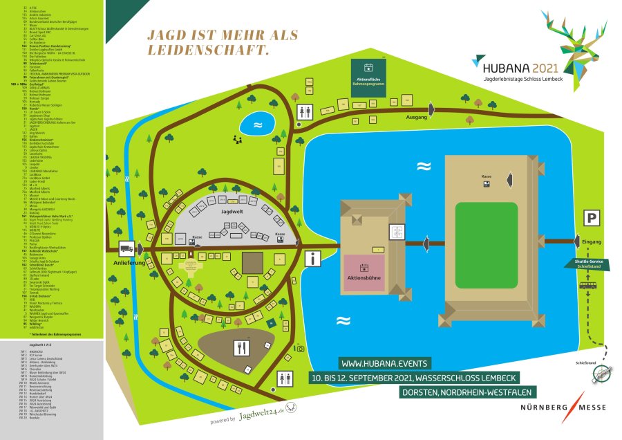 HUBANA 2021: Am 10.09.2021 beginnt die Jagd-Messe – ein informativer Podcast stimmt auf die Veranstaltung ein Geländeplan zur HUBANA 2021 mit Legende.