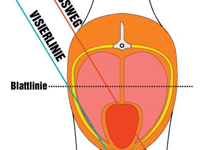 Long Range jagdlich − was ballistisch zu beachten ist Grafischer Vergleich von Geschoss- und Visierlinie Anhand einer Gams, Bergab