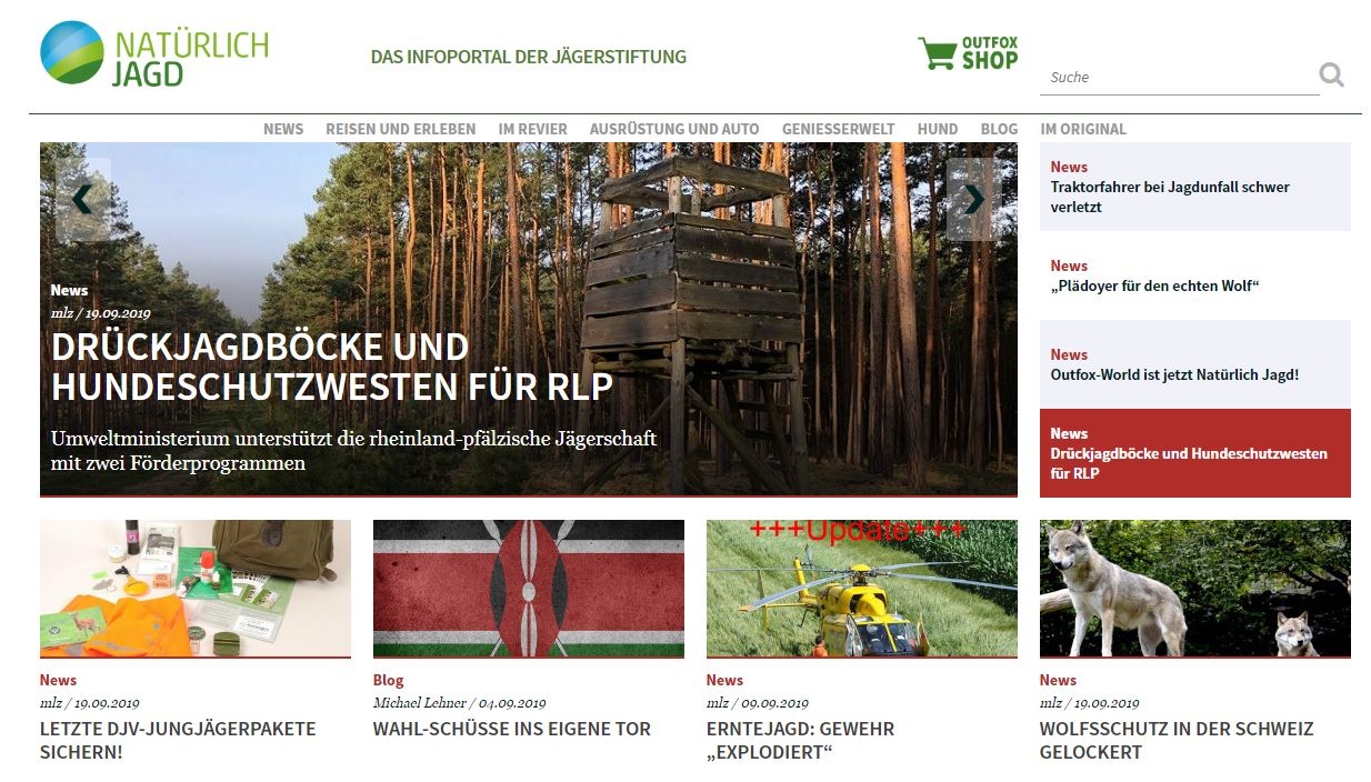 jagd-news: natuerlich-jagd.de wird ab sofort zum neuen Infoportal der Jägerstiftung natur+mensch und löst damit das Webportal Outfox-World.de ab