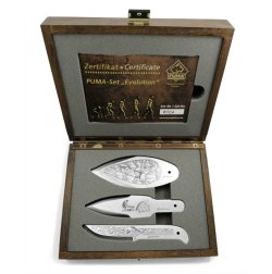 Begrenzt auf 100 Sets: PUMA Evolution – die Entwicklung des Messers von Steinzeit, Bronzezeit bis zur Eisenzeit PUMA Evolution-Messer in der Holzbox mit Zertifikat.