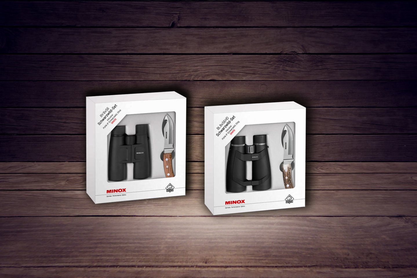 MINOX Schwarzwild-Set: Fernglas und PUMA Messer MINOX Fernglas mit PUMA Messer im Set