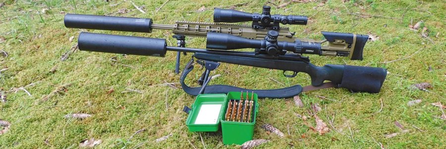 Schalldämpfer-Flaggschiff: Hausken Whisper XTRM MKII – WD306 und WD406 im Praxistest Repetierbüchsen bestückt mit den Test-Schalldämpfern von Hausken.