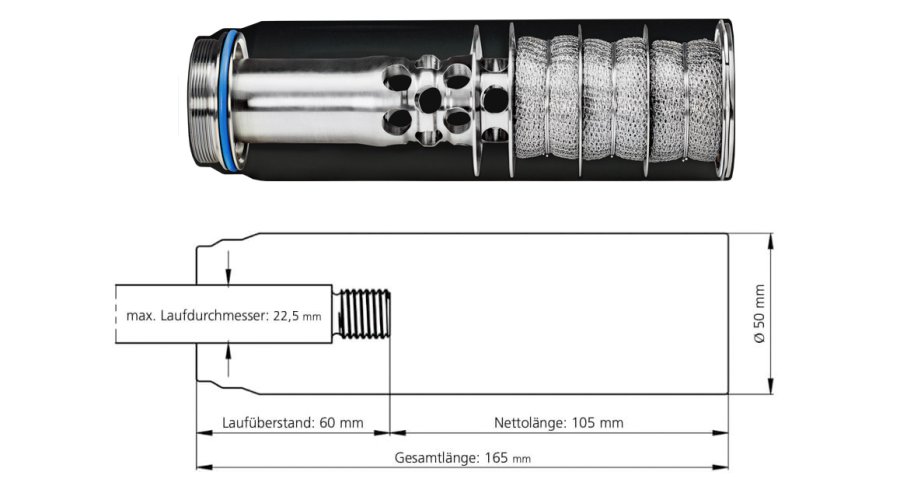 Vorstellung: ERA Silencer STI 3D Titan-Hybrid-Schalldämpfer und ERATAC USL-Montage ERA Silencer STI 3D mit Maßzeichnung.