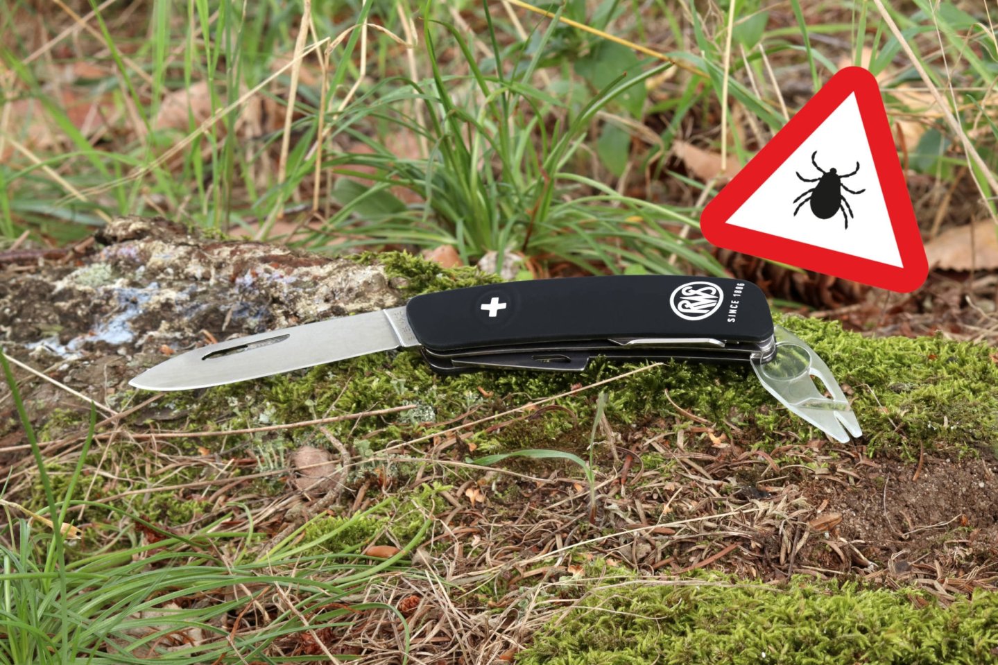 Test: RWS Taschenmesser TICK TOOL von SWIZA – so entfernen Sie Zecken einfach und sicher! Das RWS Taschenmesser von SWIZA mit ausgeklappter Klinge und TICK TOOL