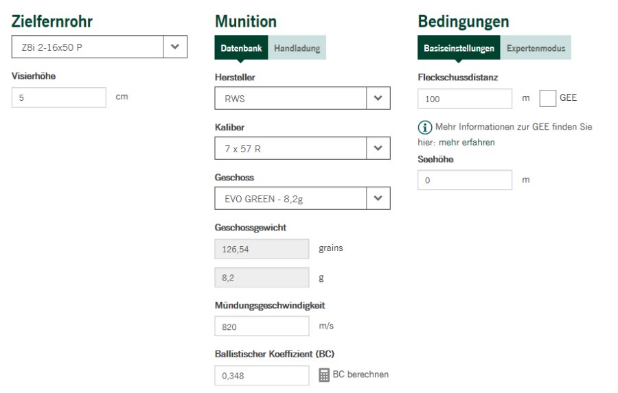 Swarovski Ballistikprogramm Swarovski Ballistikprogramm alle Eingaben