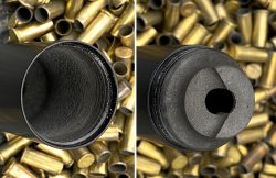 5.000 Schuss Extremtest: 5 Schalldämpferreiniger von insgesamt 4 verschiedenen Herstellern treten im harten Praxistest an und müssen zeigen, was sie können Nach 1.000 Schuss KK-Munition sahen alle Dämpfer von Innen so aus.