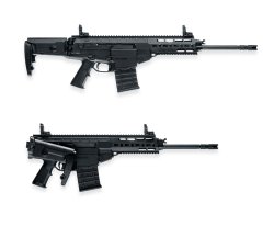 Beretta ARX-200 Klappschaft Beretta ARX einmal mit, einmal ohne seitlich eingeklapptem Schaft.
