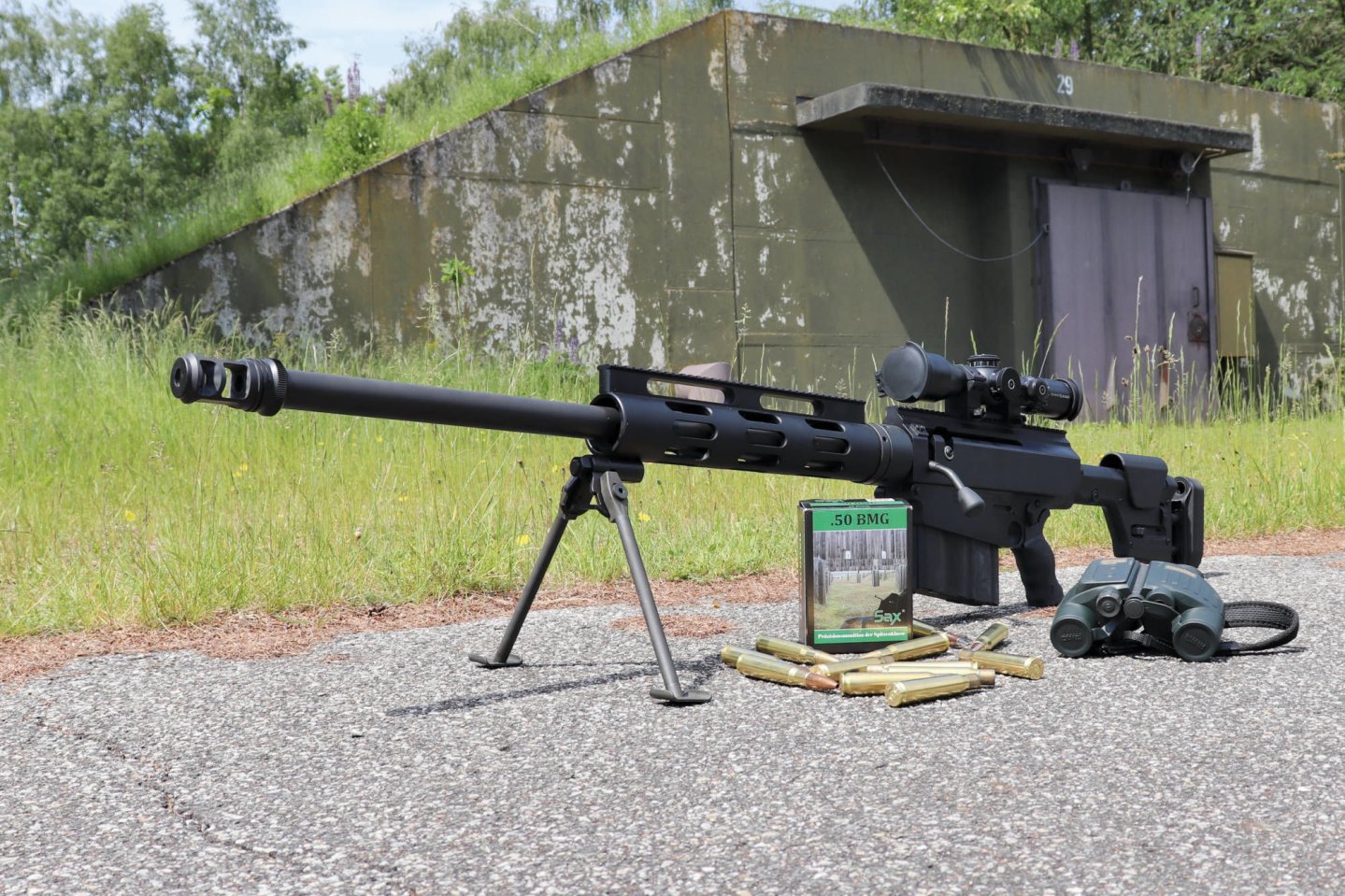 Das Bushmaster BA 50 in .50 BMG im Test: Geballte Energie, kombiniert mit präziser Kontrolle Die Bushmaster BA 50 komplett mit Munition.