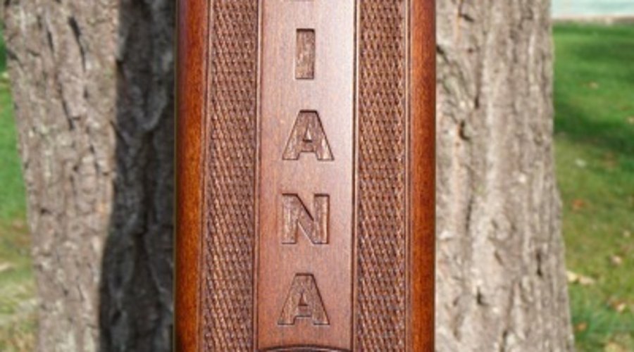 DIANA-Schriftzug mit Fischhaut auf der Unterseite des Luftgewehrs DIANA Modell 56 TH