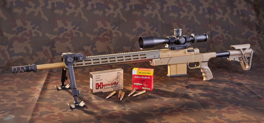 Präzision auf höchstem Niveau: Die neue Repetierbüchsen-Baureihe Haenel HLR für Longe Range-Schützen im Test  Die rechte Waffenseite der Haenel HLR Basic im Kaliber .338 Lapua Magnum.