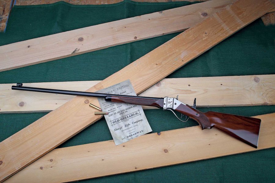 Test & Technik: Pedersoli-Lyman Model of 1878 Replika-Büchse Long-Range-Gewehr Lyman Model of 1878 als Replika von Davide Pedersoli in der Seitenansicht von links