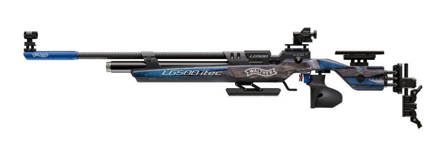 Premiere: Pressluftgewehr Walther LG500 itec Anatomic – das Topmodell aus Ulm jetzt auch mit Schichtholzschaft LG500 itec Anatomic von links