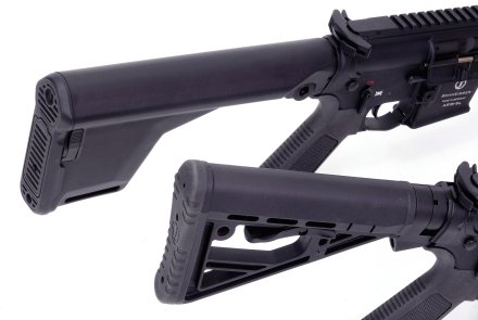 Test: Schmeisser AR15-9 S4F und AR 15-9 Sport L Schmeisser AR15-9 Schulterstützen Sportvarianten (oben) und S4F bzw. M5F.
