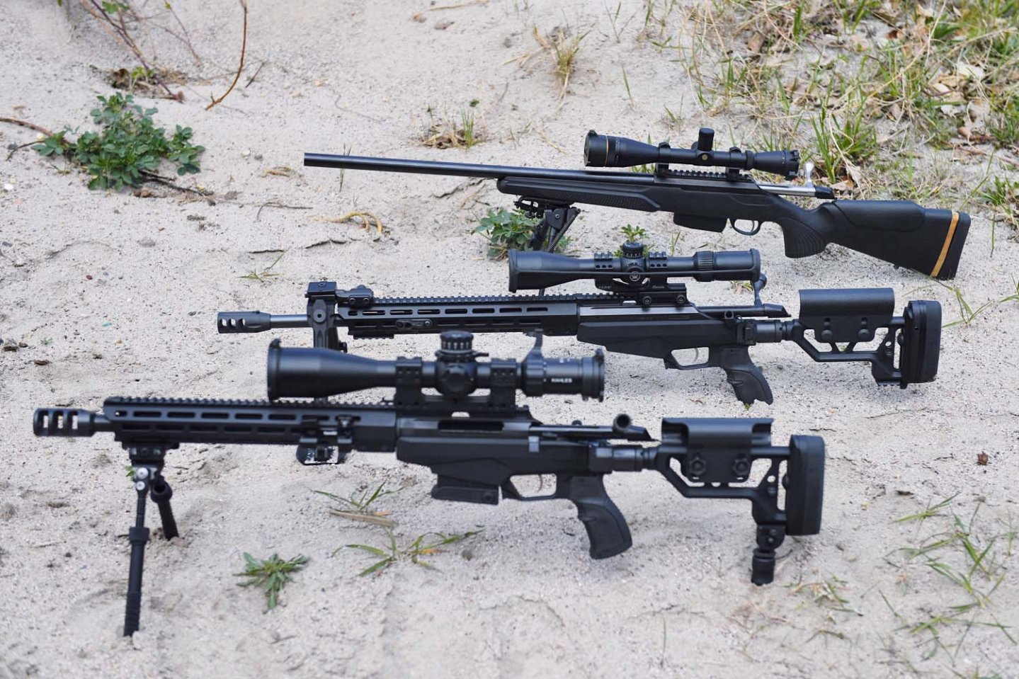 Trio von Tikka: T3x in .308 Winchester – drei Lauflängen im Vergleich Die drei Testbüchsen von Tikka untereinander.