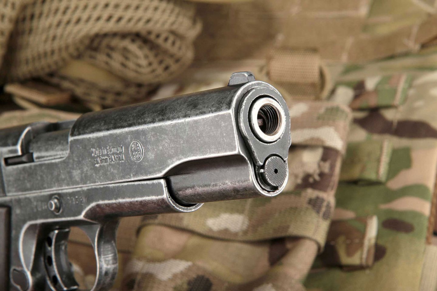 Test & Technik: Cuno Melcher 1911 Mod. Sport Schreckschusspistole Die Mündung der ME 1911 Mod. SPort Schreckschusspistole