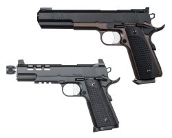 Dan Wesson Pistolen Die Pistolen "Brune" und "Discretion" übereinander.