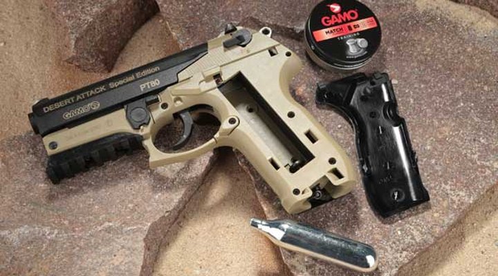 Wechseln der CO2-Kapsel bei der Luftpistole GAMO PT-80 DESERT ATTACK Special Edition