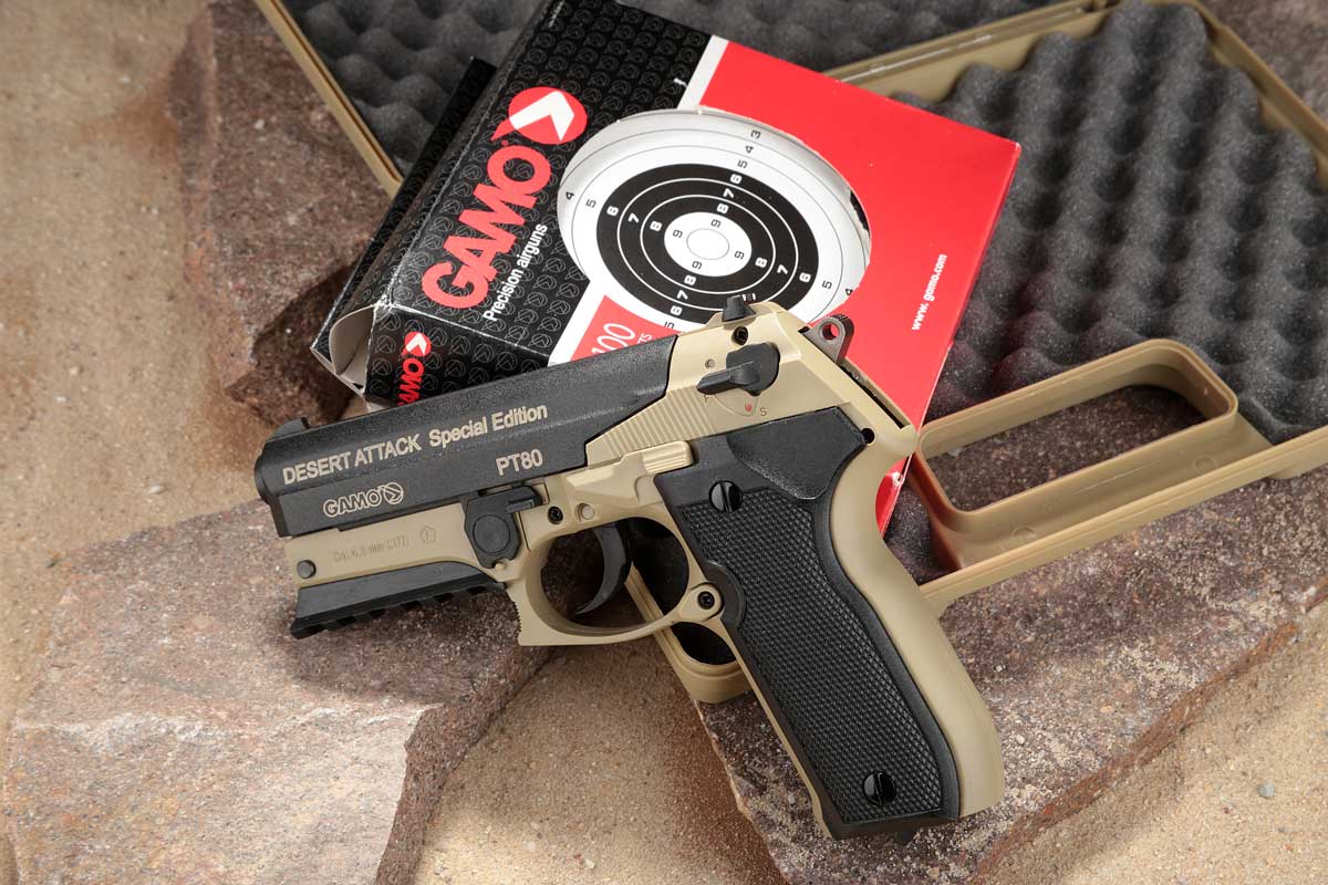 gamo: GAMO PT-80 DESERT ATTACK Special Edition CO2-Luftpistole im Set gamo: GAMO PT-80 DESERT ATTACK Special Edition CO2-Luftpistole im Set