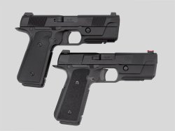 Hudson H9A: 9 mm Pistole mit Aluminium-Rahmen Unterschiedliche Griffschalen der beiden Hudson H9 und H9A Modelle