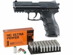 Schreckschusswaffen für Silvester – Diese Waffen eignen sich für den Jahreswechsel  H & K P30 in der Schreckschuss-Variante. Munition im Vordergrund.