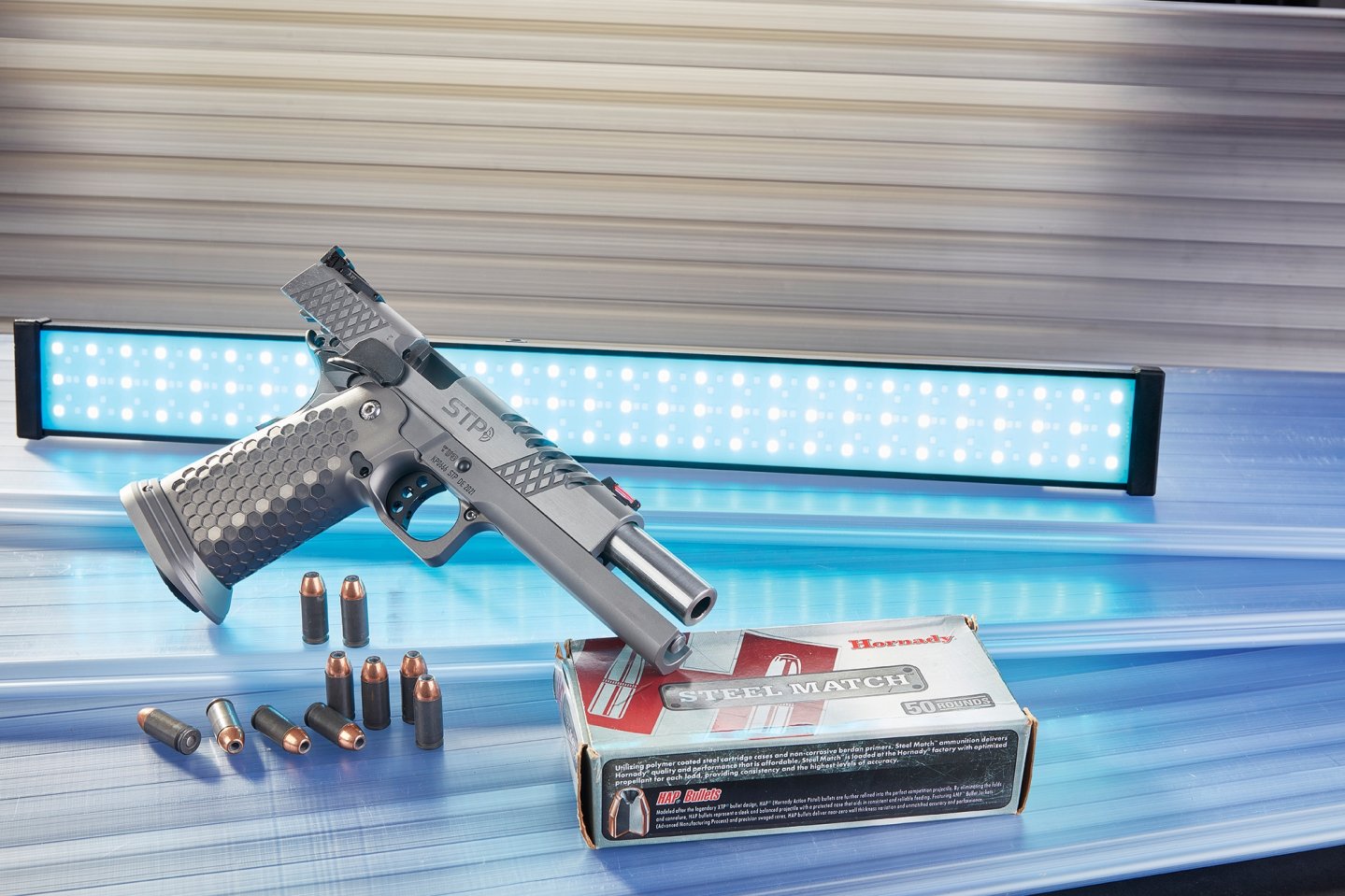 Die Selbstladepistole von Prommersberger: STP DAG 5.5 in .40 S & W und ihre Präzision Prommersberger: STP DAG 5.5 in .40 S & W. mit Steel Match von Hornady