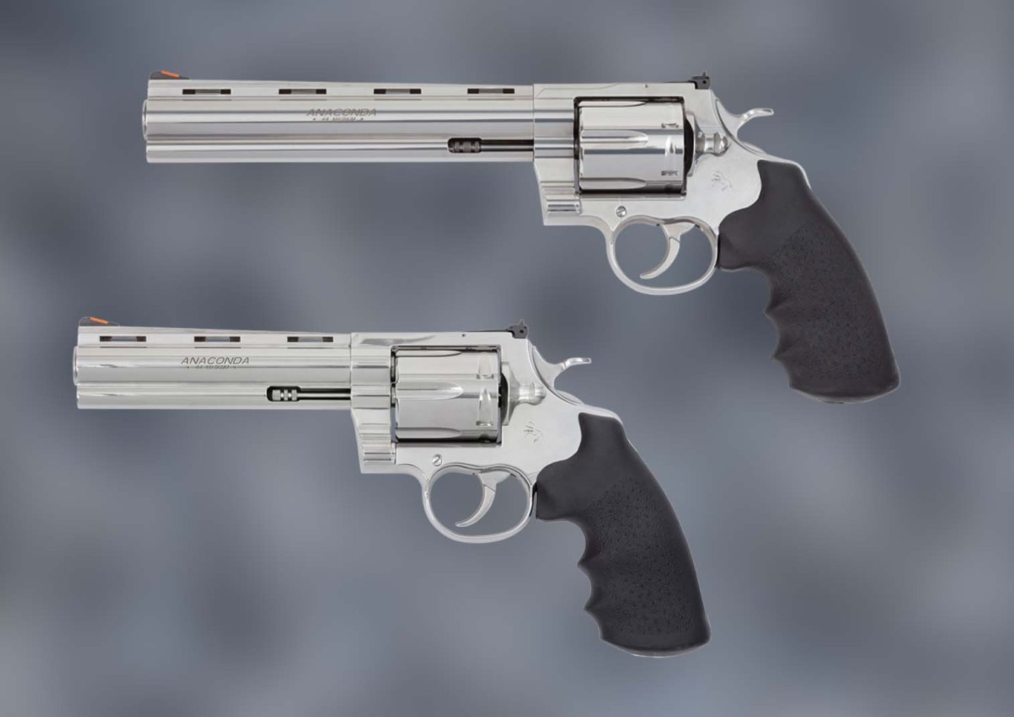 Die Rückkehr des COLT Anaconda Revolvers in .44 Magnum COLT Anaconda mit 8"-Lauf (oben) und 6"-Lauf