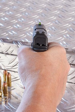 Daniel H9 – Ganzmetallpistole mit Schlagbolzenschloss und niedriger Laufseelenachse im Test Daniel H9 in der Schützenhand.