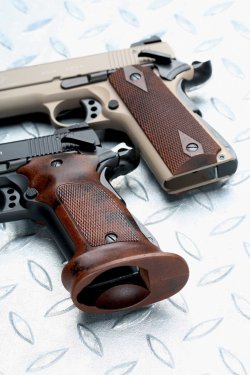 German Sport Guns 1911er in .22 Long Rifle Der Griff zweier Waffen im Profil