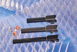 Selbstladepistolen in 10 mm Auto im Test: GLOCK 20, SIG Sauer P320 XTEN und S&W M&P 2.0 Läufe der Testwaffen von GLOCK, S&W sowie SIG Sauer.