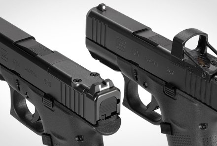 Brandneu: GLOCK 43X MOS und GLOCK 48 MOS – ab Werk mit Shield Sights RMSc erhältlich GLOCK 43X MOS mit abgedecktem Fensterausschnitt im Schlitten und montiertem MRDS.