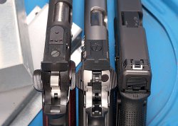 Großkaliber-Sportpistolen für Einsteiger: Worauf kommt es an? Visierungen der Großkaliber Sportpistolen Les Baer PPC Auto 6, Ruger SR1911 Target und Glock