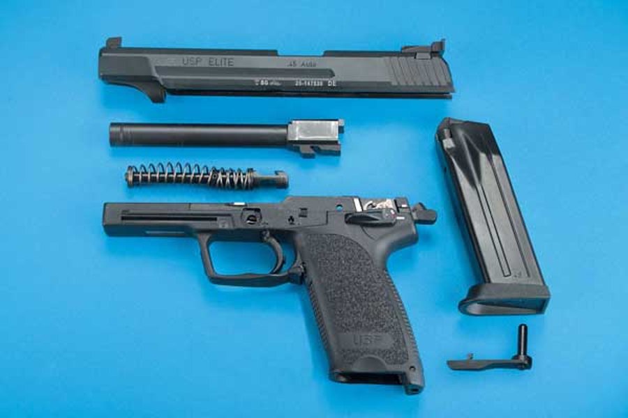 Test: Heckler & Koch USP Elite im Kaliber .45 ACP Die Heckler & Koch USP Elite in zerlegter Form