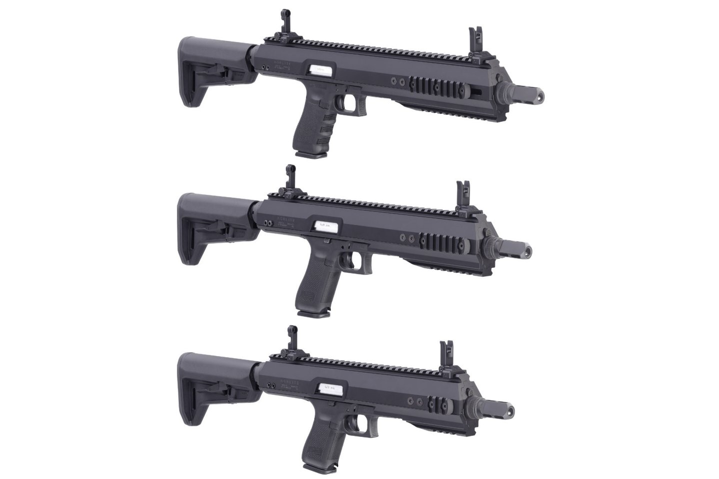 Norlite USK-G: Neues Pistolen-Wechselsystem für GLOCK Von oben: Norlite USK-G, Norlite USK-G Compact und Norlite USK-G Sub-Compact in rechter Seitenansicht.